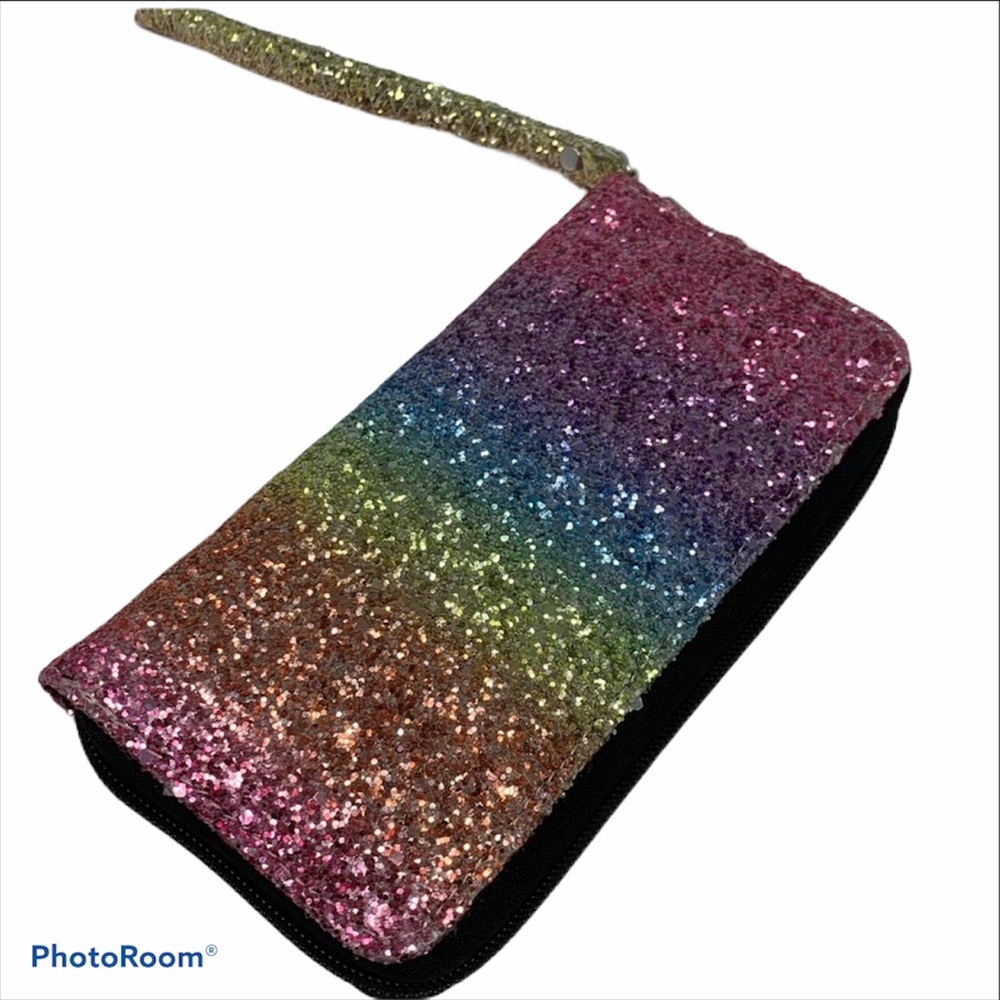 🌈 RAINBOW 🌈 GLITTER Wristlet Wallet new